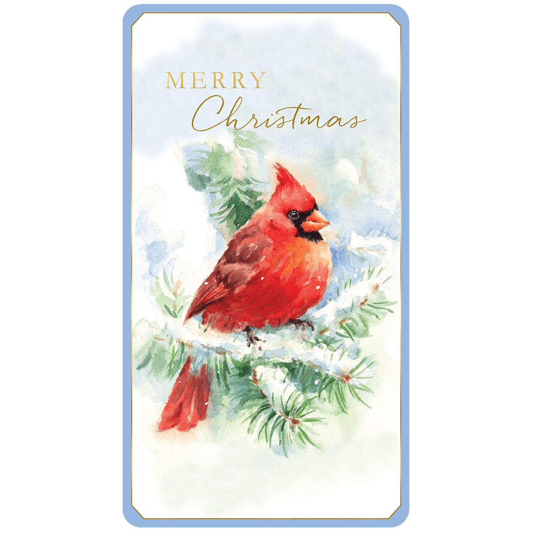 Pictura Cardinal Christmas card featuring a festive design, perfect for gifting money during holiday celebrations.